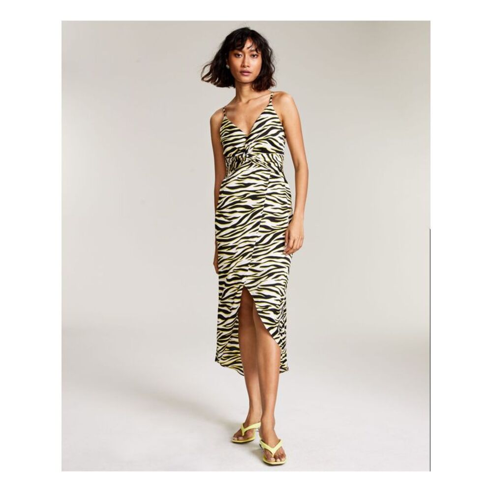 BAR III DRESSES Womens Black Twist Front Hem Lined Spaghetti Strap Midi Dress S